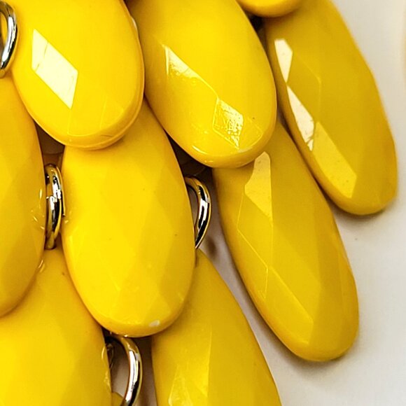 Yellow Glass Bead Long Earrings Chandelier Teardrop Diamond Shape Drop Earrings - Picture 6 of 7